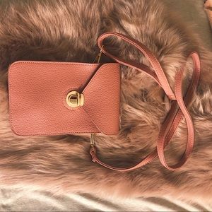 leather tiny cute purse with long strap dusty rose